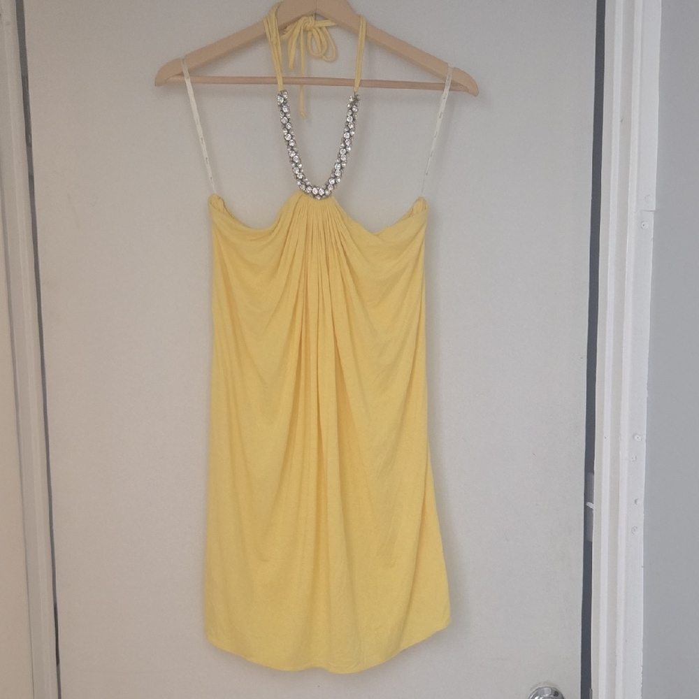 Sky Yellow Halter Dress with Beaded Neckline